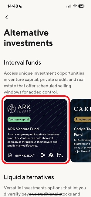 SoFi Invest ARK Venture Fund alternative assets. 
